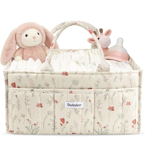 DADADEER Baby Diaper Caddy Organizer, Portable Nursery Storage Basket for Newborn Essentials, Changing Table & Car Caddy Organizer, Gift for Baby Shower, Registry Must-Have for Boy Girl, Floral Beige