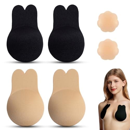 BHDUDF Sticky Bra Strapless Sticky Invisible Push up Silicone Bra for Backless Dress with Nipple Covers Adhesive Bras(A&B Cup)