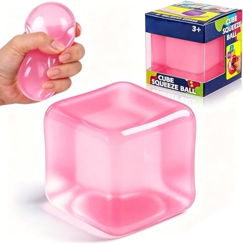Ice Cube Squishy Fidget Toy：Square Maltose Stress Ball for Anxiety Relief, Soft Squeeze Sensory Toy for Men Women Adults Office Desk, Clear Water Cube Hand Exercise Toy, Fun Birthday Gift Party Favors