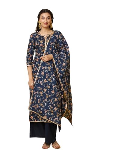 Tissu Women's Navy Blue Printed Pure Cotton Kurta & Palazzo With Dupatta (Tis-676_Blue_XL)
