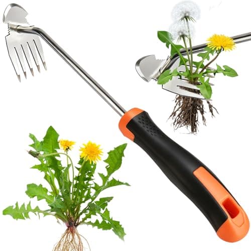 DWULCX Weed Puller Tool，2026 New Garden Weeder Tool Stainless Steel Hand Weeder Tool,5 Teethes Dual Purpose Weed Remover Tool Weeding Tools for Gardening (Rubber Handle)