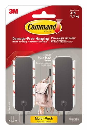 Command Medium Matte Black Wal...g Home Decor, Holds up to 3 lb