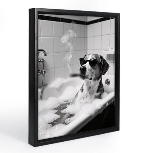 CGSIETE funny bathroom wall art,Bathroom Picture Wall Decor, Dog lying in bathtub framed painting, Canvas Print Painting, Dark 8x10 Inch