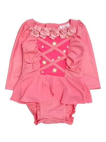 RuffleButts Baby Girls UPF50+ Princess Dress-Up Long Sleeve One Piece Swimsuit - Royal Pink Princess, 2T