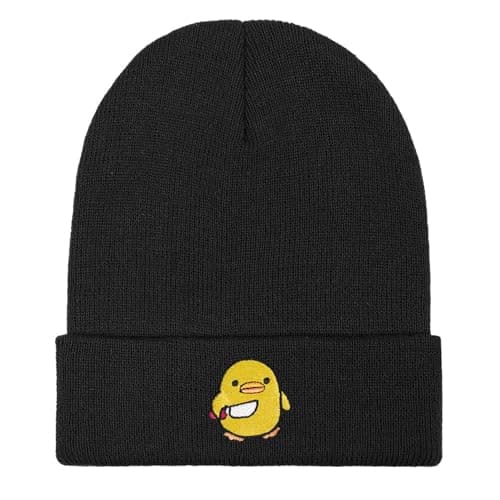 Funny Duck with Knife Beanie – Embroidered Black Winter Hat Gift for Men & Women