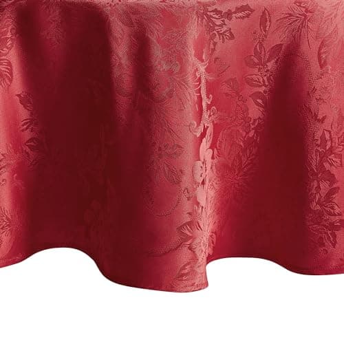 Elrene Home Fashions Poinsetti...day Tablecloth, 90" Round, Red