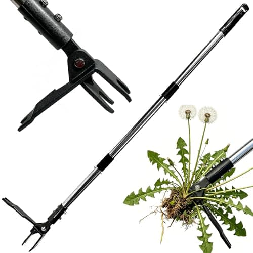 Weed Puller Tool, Heavy Duty Stand Up Weeder Tool with Long Stainless Steel Handle & 4-Claw Steel Head, Weeding Tool with Adjustable Handle, Easily Remove Weeds Without Bending, Pulling or Kneeling