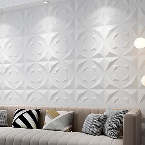 Art3d Decorative 3D Panels Tex...oard, White, 12 Tiles 32 Sq Ft