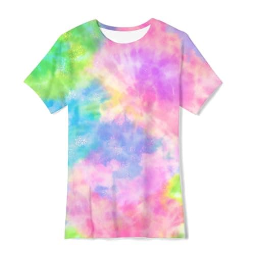 SunFoucs Tie Dye Shirts for Girls Kids Pink Fashion Girl Fashion Short Sleeve Rainbow Hippies Outfits Size 7-8