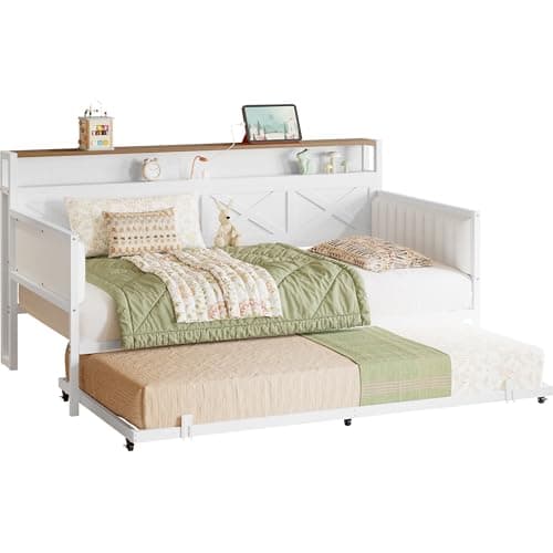 IRONCK Daybed with Trundle, St..., and Guest Room, White/Walnut