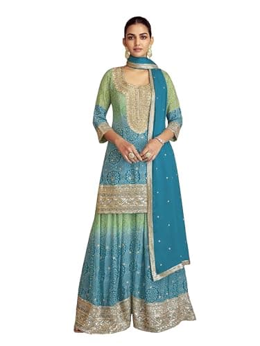 STELLACOUTURE indian traditional ready to wear salwar kameez embroidered Eid festival wedding ethnic suit for women 2802-O (Sky Blue, 42)