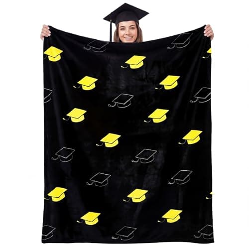 Tigeen 1 Pcs Graduation Gifts Blanket, Class of 2026 Graduation Gifts Throw Blanket 50" x 58" for High School College Graduate, Black Gold Cap Design for Couch Bed Car