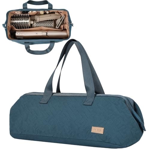 NISHEL Hair Tools Travel Carrying Bag, Portable Hair Air Wrap Dryer Case, Hair Dryer/Curling Iron/Airstraight Attachment Organizer, Lake-Blue