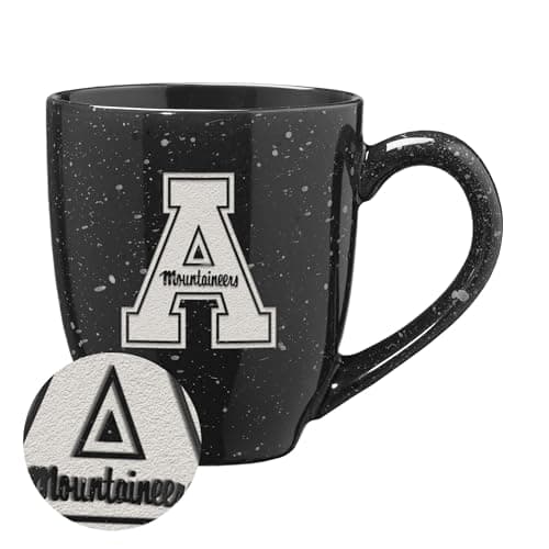 Rico Industries NCAA Appalachian State Mountaineers Standard Black 16 oz Team Color Laser Engraved Speckled Ceramic Coffee Mug