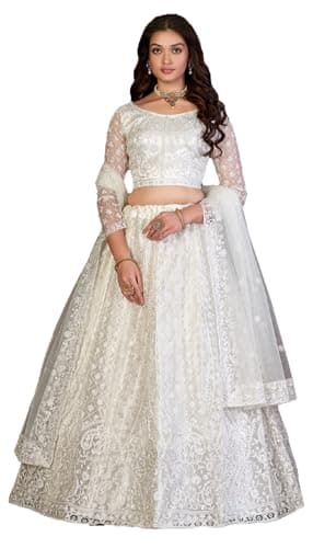 STELLACOUTURE Ready to Wear Lehenga Choli Set for Women, Designer Indian Traditional Wedding Navratri Party 293-O (White, 40)