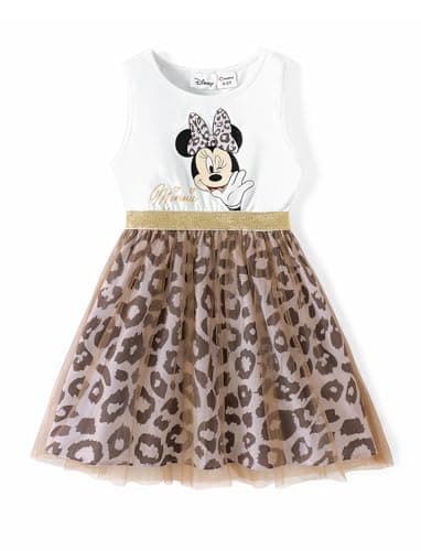 Disney Minnie Mouse Toddler Girl Dress Leopard Print Tulle Skirt Glitter Waistband Sleeveless Summer Outfit School Holiday Clothes Brown 2T