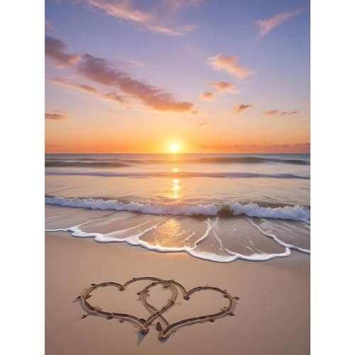 Fountor Beach Diamond Art Kits for Adults, Love Diamond Painting Kit for Adults Beginners, 5D DIY Sunset Landscape Diamond Painting with Round Gem Art Kits for Home Wall Decor 12x16 Inch
