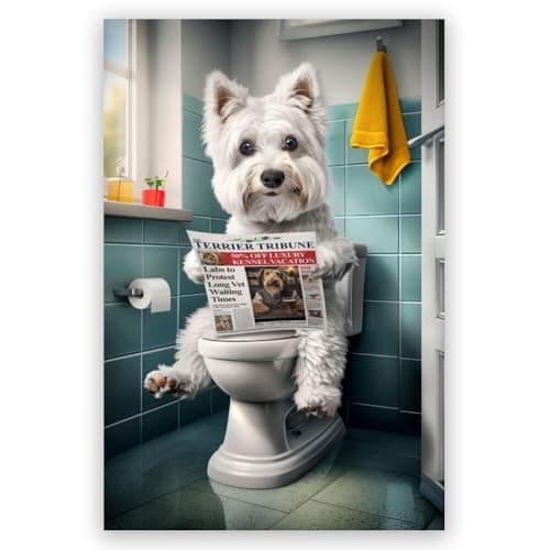 JYscillate Westie Dog Bathroom Poster, Humorous Bathroom Animal Canvas Print, 16x24 Inch, Unframed