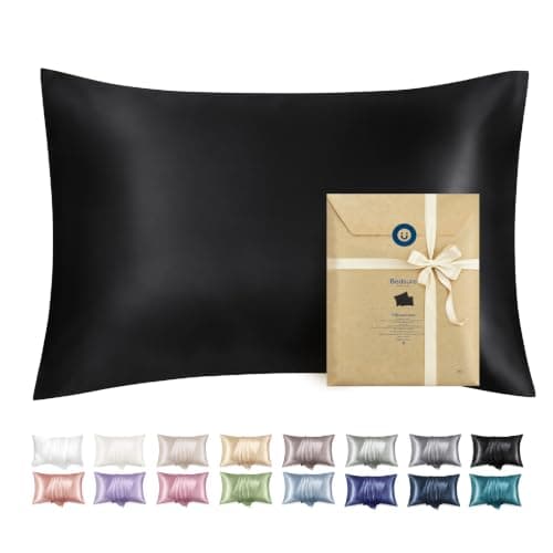 Bedsure King Size Pillow Cases, Satin Pillowcase with Zipper, Similar to Silk Pillow Cases 2 Pack, Silky & Soft Pillow Cover for Hair and Skin, Gifts for Women Men, Black, 20x36 Inches