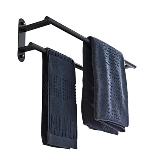 Towel Rack for Bathroom, Double Towel Bar 24 Inch Wall Mounted, Matte Black Stainless Steel Bathroom Towel Holder(Total Length 26-Inch)