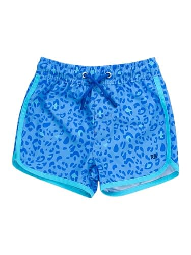 RUGGEDBUTTS Boys UPF50+ Sun Protection Dolphin Hem Swim Trunks - Blue Leopard, 5