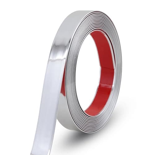 Gaahing 196.8" x 1" Shiny Silver Molding & Wall Trim, Flexible Peel and Stick Decorative Strip for Tile, Mirror, Ceiling, Floor, Panel, Cabinet