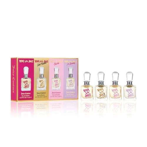 Juicy Couture Viva La Juicy 4 Piece Mini Perfume Sampler, Women's Eau de Parfum Discovery Gift Set, Travel Size, Fruity, Floral & Sweet, 0.17 fl oz
