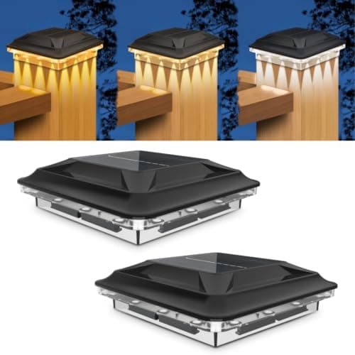 Solar Post Cap Lights 2 Pack Upgraded 16LED Spot Lens Outdoor Waterproof Post Light 3-Color Modes Warm & Cool & Neutral White Solar Light Fit for 4x4 3.5x3.5 Vinyl and Wooden Dock Fence Deck Posts