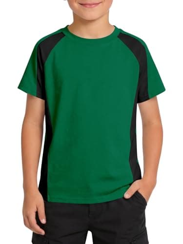 Haloumoning Boys Short Sleeve T-Shirts Kids Summer Color Block Tops Fashion Crewneck Tees 5-14 Years Green