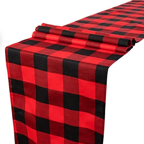 Forypretty Buffalo Check Plaid Table Runner, Cotton-Polyester Blend, Washable Farmhouse Table Decor for Indoor/Outdoor Parties & Holiday Dining (Black and Red, 14 x 72 in)