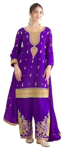 STELLACOUTURE Ready to wear salwar kameez for women, Indian Pakistani traditional ethnic suit, Eid, Wedding, Party 3001-O (Purple, 44)