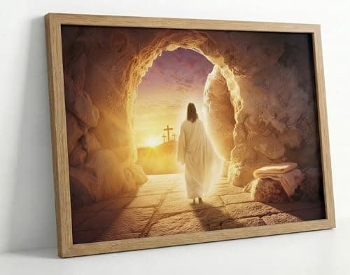 KYSNGMT He is Risen Framed Canvas Wall Art Jesus Empty Tomb Picture