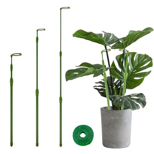 Yhtpouqe 3 Pack Extendable Plant Stakes, 16.5-42.5 Inch Plant Stakes for Indoor Outdoor, Adjustable Monstera Plant Support Sticks with Clips for Clombing Plants, Vine, Orchid, Tomato, Vegetables