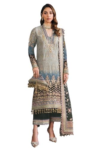 STELLACOUTURE Eid festival Indian Salwar Kameez Pakistani suit ready to wear embroidered plus size for women 1116-O (Grey, 36)
