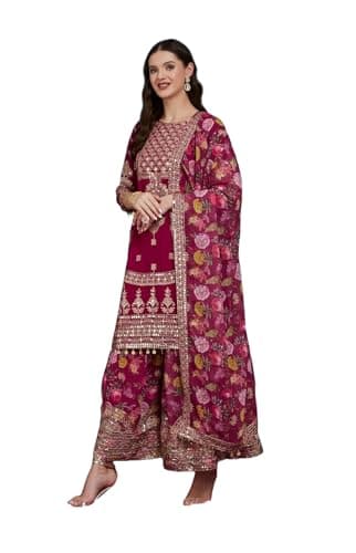 HSD kurta set for women wedding party wear embroidered kurti with sharara palazzo & dupatta