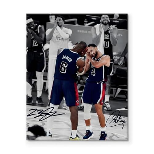 NBA Canvas Wall Art Decor - LeBron James and Stephen Curry Team USA Basketball Print 8x10 Iconic Sleep Celebration Poster Sports Wall Art for Game Room Bedroom Living Room Man Cave Dorm Room Decor Gift Basketball Fans