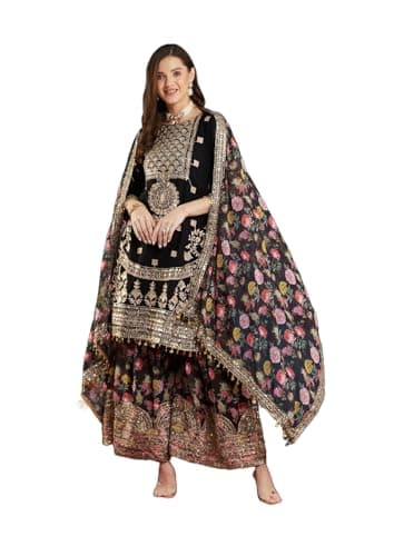 HSD kurta set for women wedding party wear embroidered kurti with sharara palazzo & dupatta