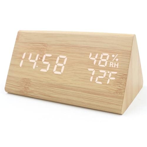 KESHIDE Wooden Digital Alarm Clocks for Bedrooms - Electric Desk Clock with Large Numbers, DC Port, Loud Alarm for Heavy Sleepers, Adjustable Volume, Dimmer, Wood Décor, Adapter Powered