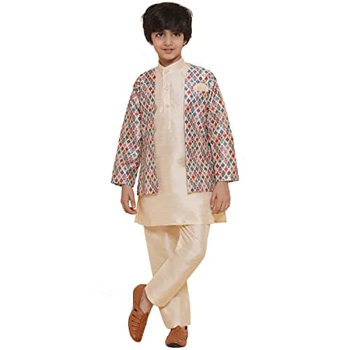 AJ DEZINES Kids Indian Kurta Set For Boys|Boys Indian Outfit| Ethnic & Festive Wear|Traditional Nehru Jacket Kurta Set-Bwn-4