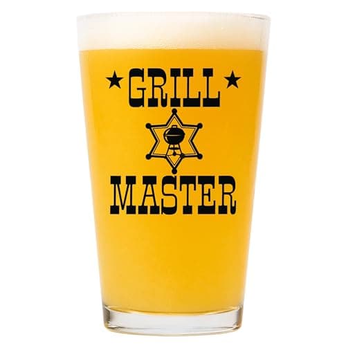 "Grill Master" Funny Sayings 16oz Beer Pint Glass - Dishwasher Safe Gift for Men, Dad, Husband, Groomsmen - Birthday, Father’s Day, Christmas