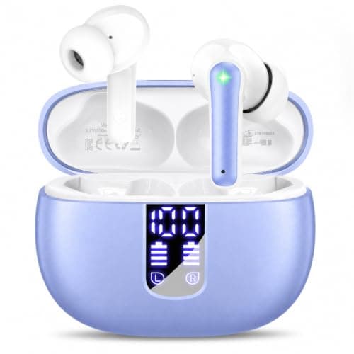 Wireless Earbuds Bluetooth 5.4 Headphones with 48H Playtime Ear Buds | Noise Cancelling Mic, LED Power Display Charging Case, IPX7 Waterproof Bass Stereo Earphones for iPhone Android Phone/Laptop-Blue