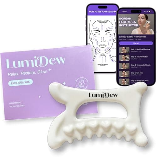 LumiDew Ceramic Guasha Tool for Face & Body - Lymphatic Drainage Massager, Face Sculpting Tool, Jawline Shaper & Double Chin Reducer - Self Care Gifts