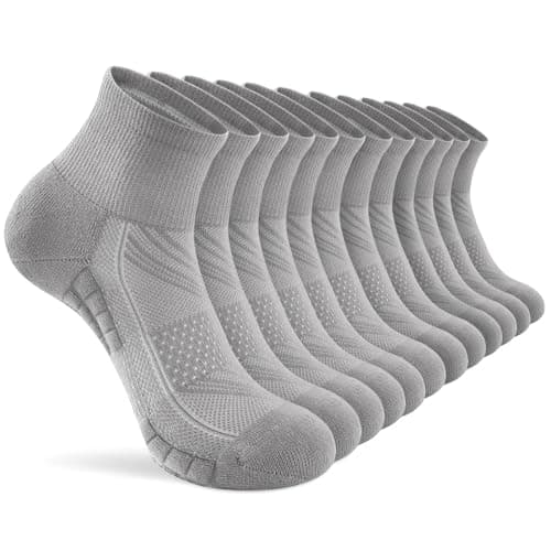 SukModen Ankle Running Socks Womens, 6/12 Pairs Cushioned Athletic Sport Quarter Socks Breathable Moisture Wicking Light Compression, Light Gray 8-11