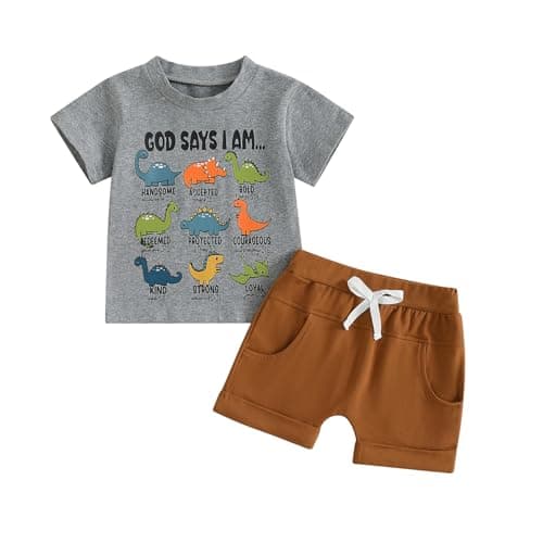 Fernvia Toddler Kids Boy Summer Clothes 6 12 18 24 Months 2T 3T 4T Short Sleeves Shirt Tops & Casual Shorts Outfit Set (Dinosaur Gray, 0-6 Months)
