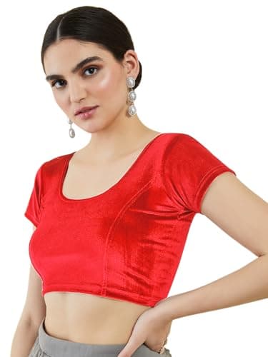 Chandrakala Velvet Blouses for Women Sarees,Stretchable Crimson Red,X-Large (B104RED5)