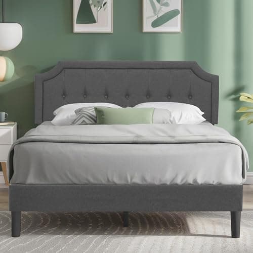 VECELO Queen Size Platform Bed...ring Needed/Easy Assembly,Grey