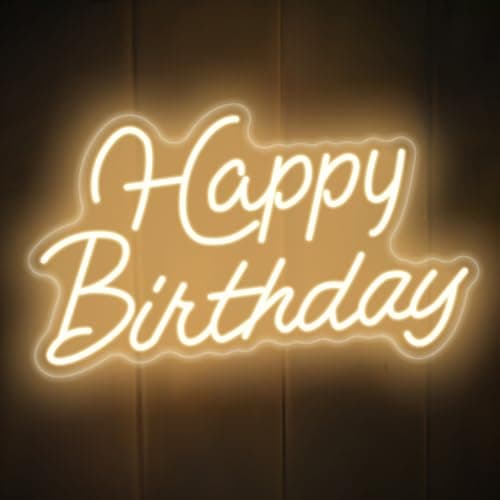 Happy Birthday Neon Sign for Wall Decor,Led Happy Birthday Neon Light Sign,USB Powered Dimmable Light Up Sign for Birthday Party Backdrop Decoration, Warm White, 16.5x9.8 inch