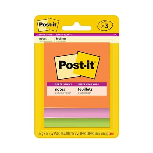 3-Pack 3" x 3" Post-it Super Sticky Notes (Energy Boost) $2.40 + Free Shipping w/ Prime or on $35+