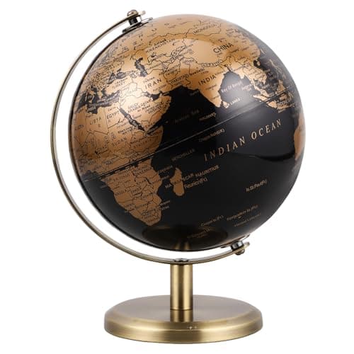 JOINPAYA 6 Inch Small World Globe with Antique Bronze Stand Black Gold Earth Desktop Decor for Kids & Adults Geography Learning Globe for Home Office Classroom