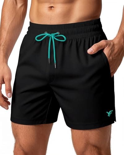 5 Inch Men Swim Trunks mid-Thigh with Mesh no Compression Liner Zipper Pocket Quick Dry Swimwear Swimsuit Beach Shorts Ship Cruise Vacation Must Have Track Training Accessories Jogger Active Walking